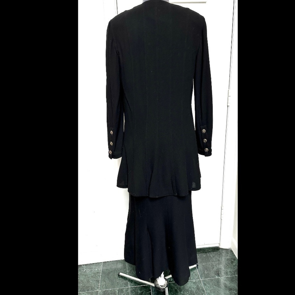 VINTAGE 1993 CHANEL BOUTIQUE BLACK WOOL CREPE SUIT JACKET LONG SKIRT 40 42 8 10 - Picture 5 of 10